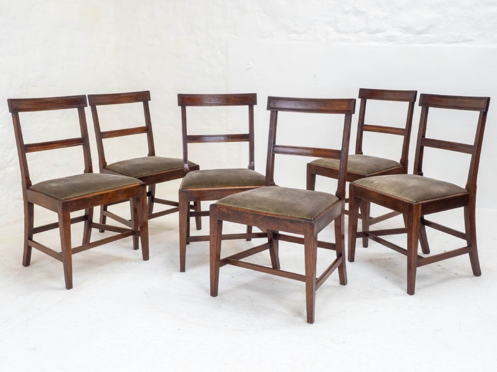 Georgian Set of 6 Mahogany Bar Back Upholstered Dining Chairs (George III) View X