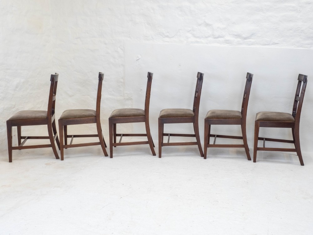 Georgian Set of 6 Mahogany Bar Back Upholstered Dining Chairs (George III) View XI