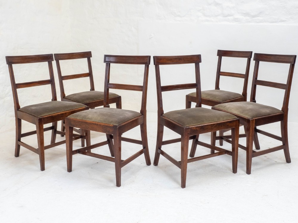 Georgian Set of 6 Mahogany Bar Back Upholstered Dining Chairs (George III) View XIV