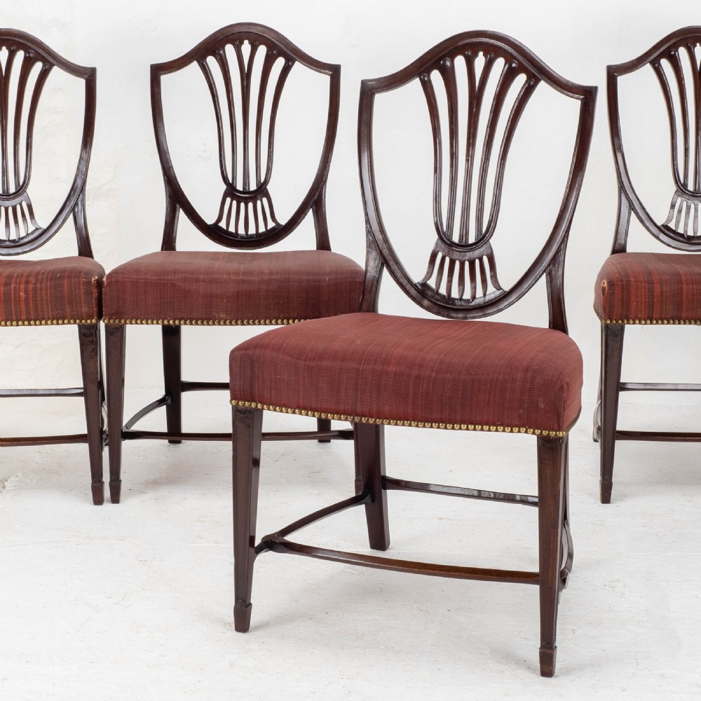 Hepplewhite Style C19th Horsehair Upholstered Set of 4 Mahogany Dining Chairs