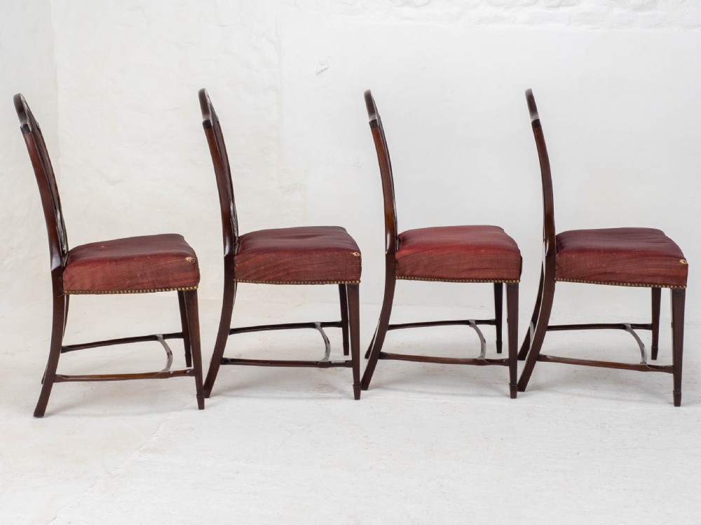 Hepplewhite Style C19th Horsehair Upholstered Set of 4 Mahogany Dining Chairs View VI