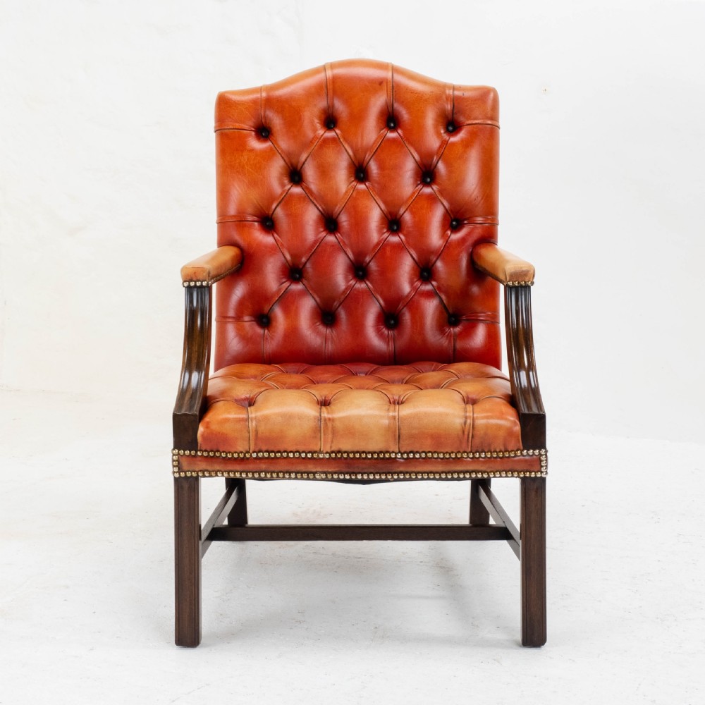 George II Style Gainsborough Oxblood Red Leather & Mahogany Armchair (Georgian) View III