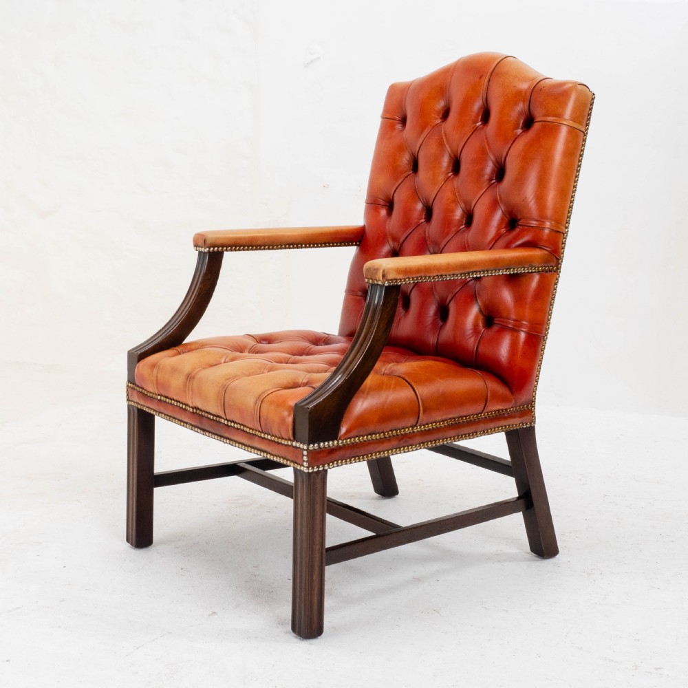George II Style Gainsborough Oxblood Red Leather & Mahogany Armchair (Georgian) View IV
