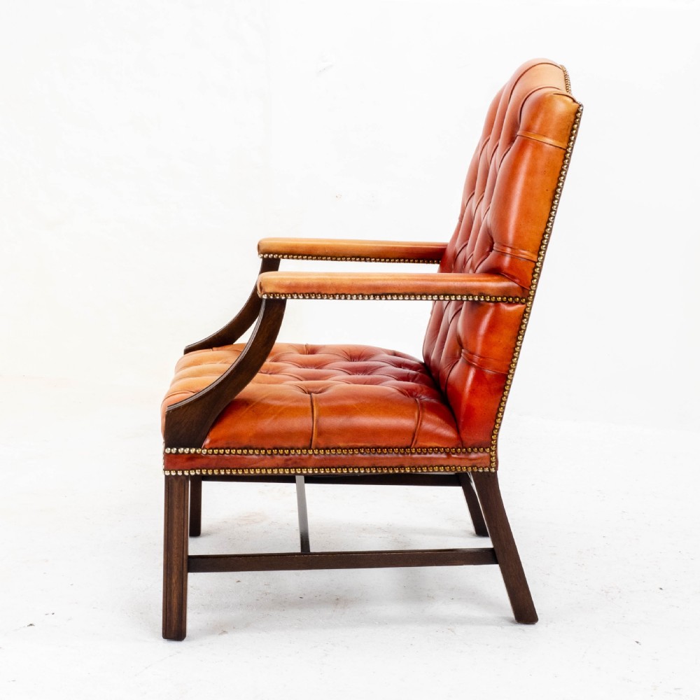 George II Style Gainsborough Oxblood Red Leather & Mahogany Armchair (Georgian) View V