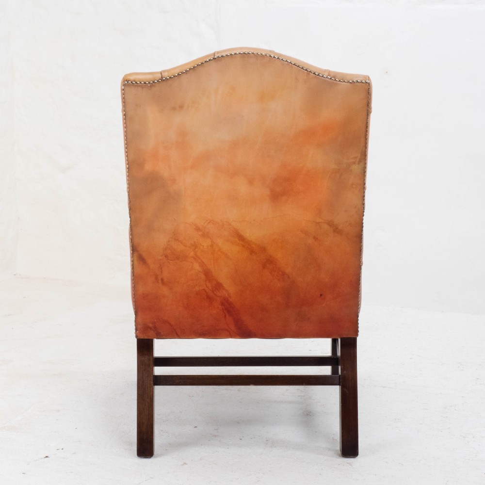 George II Style Gainsborough Oxblood Red Leather & Mahogany Armchair (Georgian) View VI