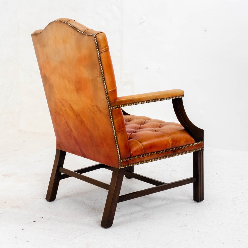 George II Style Gainsborough Oxblood Red Leather & Mahogany Armchair (Georgian) View VII