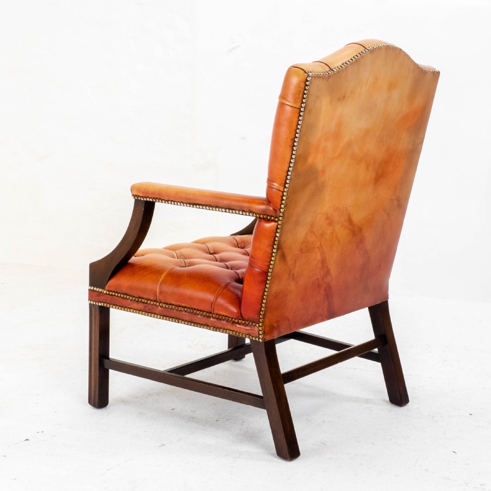 George II Style Gainsborough Oxblood Red Leather & Mahogany Armchair (Georgian) View VIII