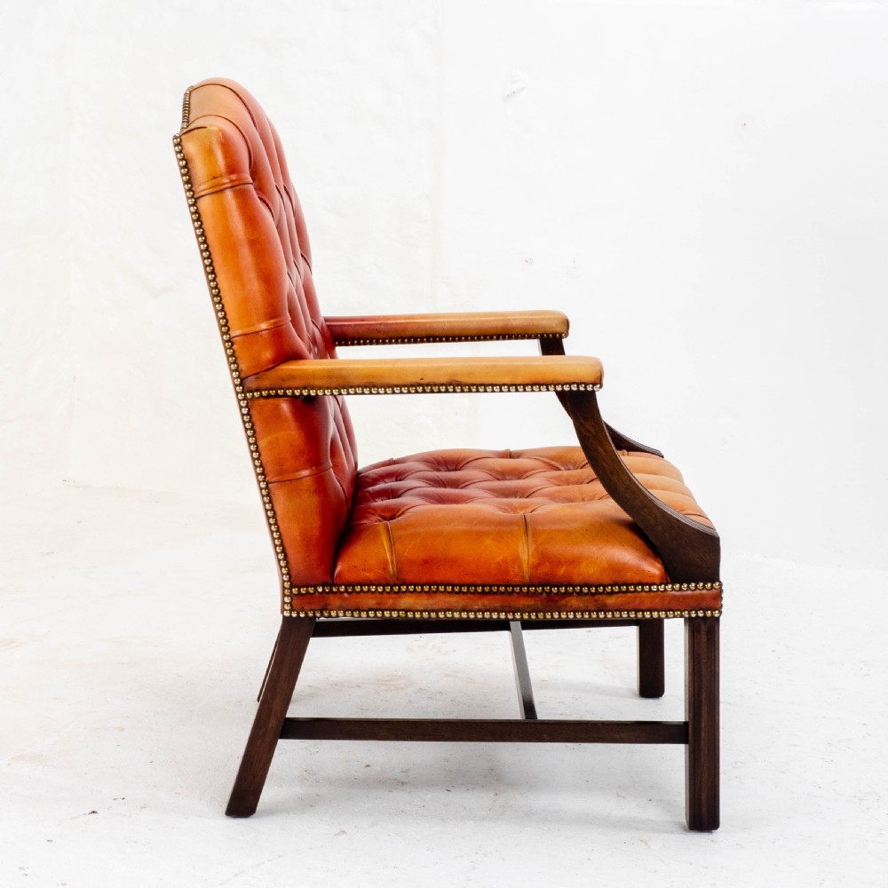 George II Style Gainsborough Oxblood Red Leather & Mahogany Armchair (Georgian) View IX