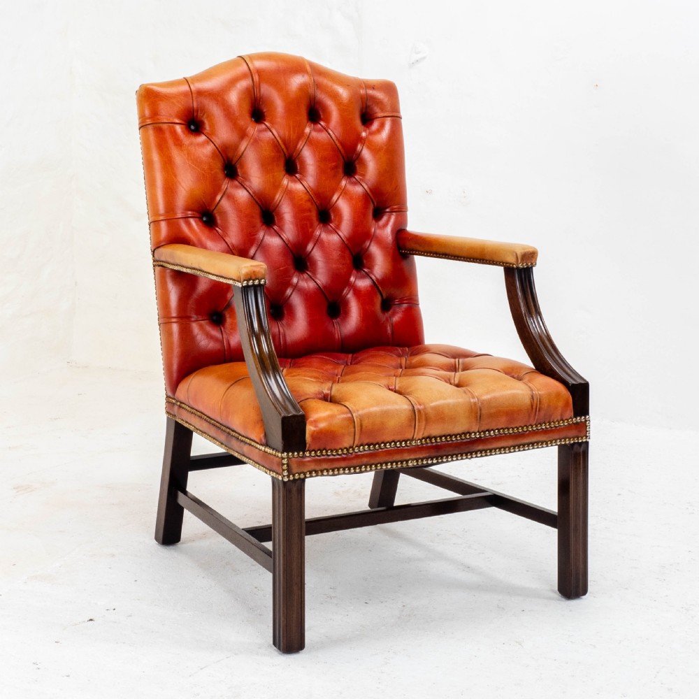 George II Style Gainsborough Oxblood Red Leather & Mahogany Armchair (Georgian) View XI