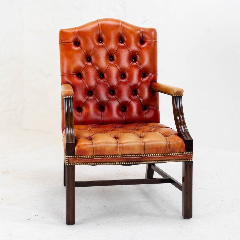 George II Style Gainsborough Oxblood Red Leather & Mahogany Armchair (Georgian) View XII