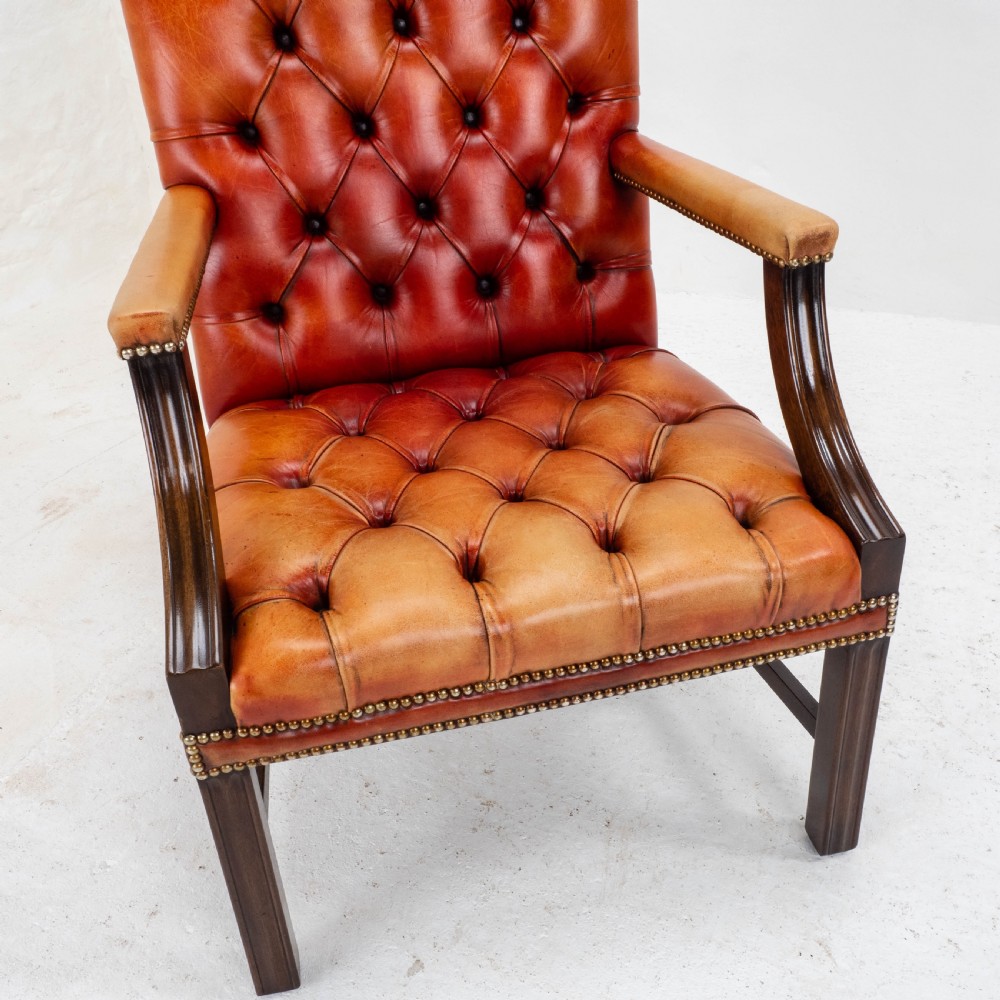 George II Style Gainsborough Oxblood Red Leather & Mahogany Armchair (Georgian) View XIII