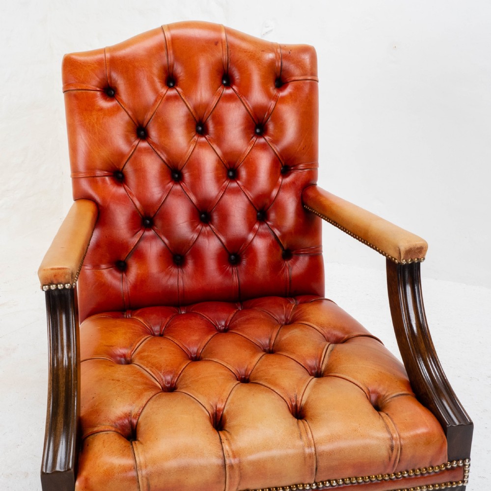 George II Style Gainsborough Oxblood Red Leather & Mahogany Armchair (Georgian) View XIV