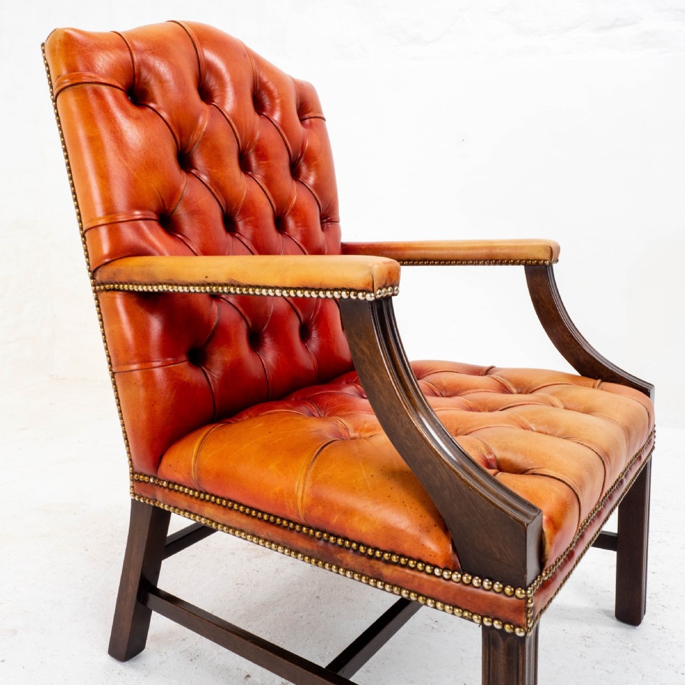 George II Style Gainsborough Oxblood Red Leather & Mahogany Armchair (Georgian) View XV