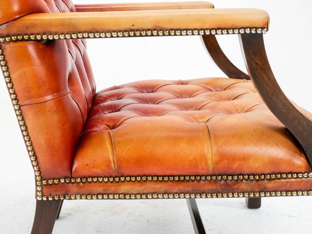 George II Style Gainsborough Oxblood Red Leather & Mahogany Armchair (Georgian) View XVI