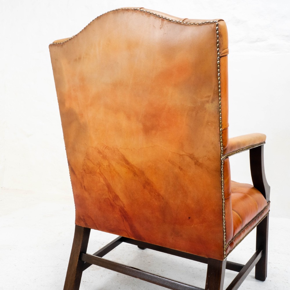 George II Style Gainsborough Oxblood Red Leather & Mahogany Armchair (Georgian) View XVII