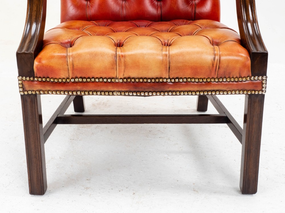 George II Style Gainsborough Oxblood Red Leather & Mahogany Armchair (Georgian) View XVIII