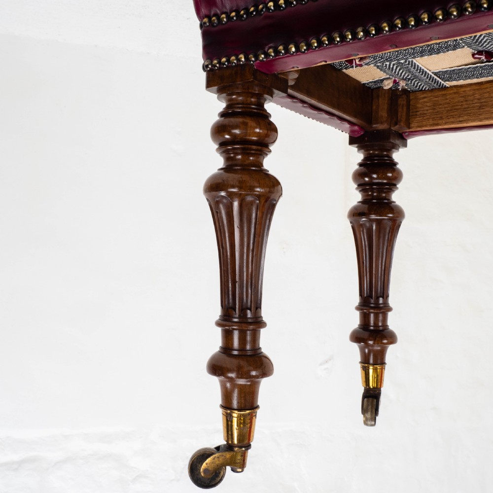 A Leather & Walnut Gillows-esque Stool with Cope & Collinson Castors Mid C19th View XIV