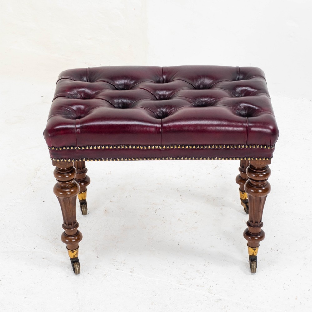 A Leather & Walnut Gillows-esque Stool with Cope & Collinson Castors Mid C19th View XVI