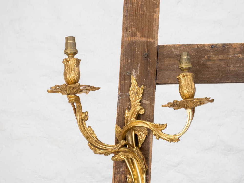 Pair C19th French Rococo Gilt Metal Wall Sconces (Wall lights) View IV