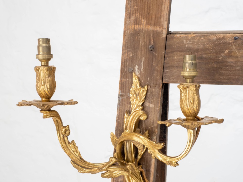 Pair C19th French Rococo Gilt Metal Wall Sconces (Wall lights) View IX