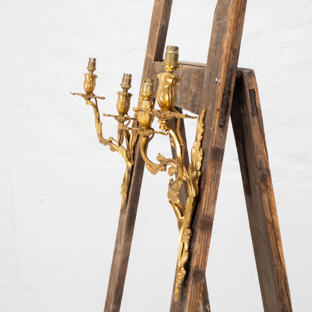 Pair C19th French Rococo Gilt Metal Wall Sconces (Wall lights) View X