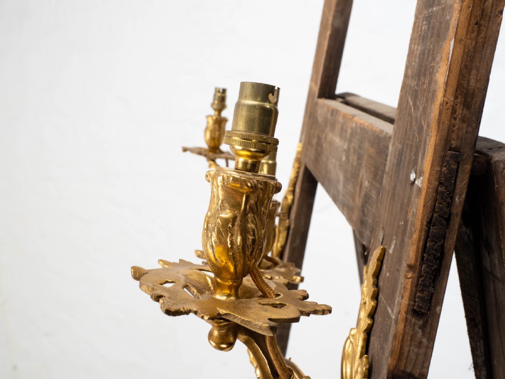 Pair C19th French Rococo Gilt Metal Wall Sconces (Wall lights) View XI