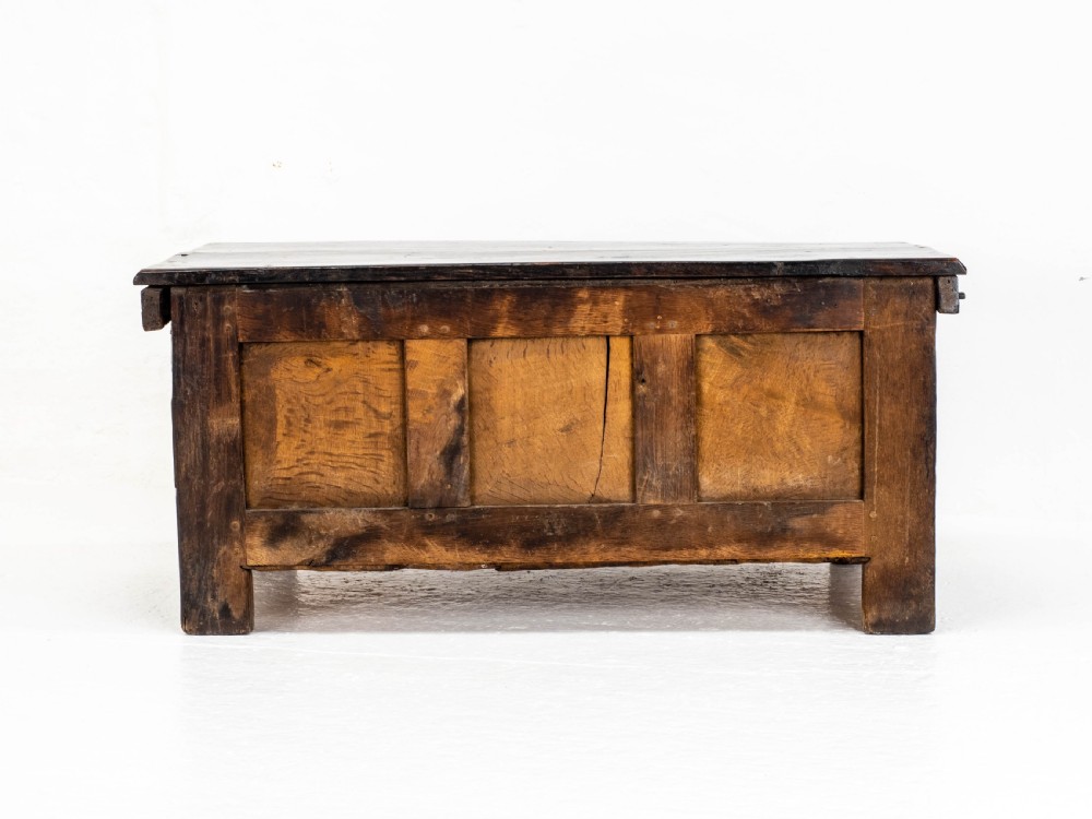 Charles II C17th Carved Oak Panelled Coffer w/ Solid Plank Lid C1675 (Carolean) View XIII