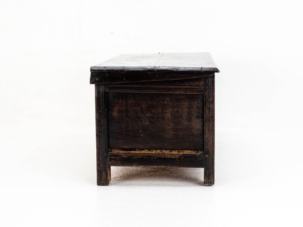 Charles II C17th Carved Oak Panelled Coffer w/ Solid Plank Lid C1675 (Carolean) View XIV