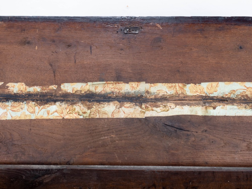 Charles II C17th Carved Oak Panelled Coffer w/ Solid Plank Lid C1675 (Carolean) View XIX