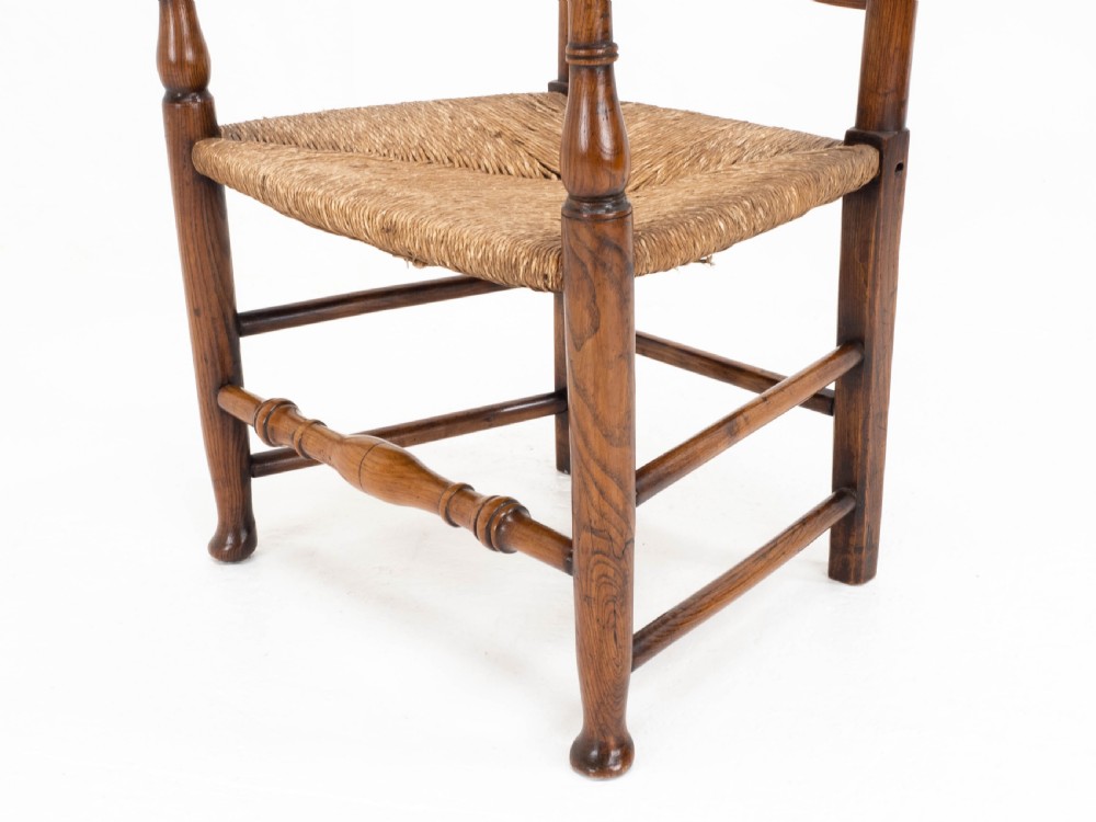 C19th Macclesfield Elm & Ash Country Ladderback Rush Seat Carver Armchair View VIII