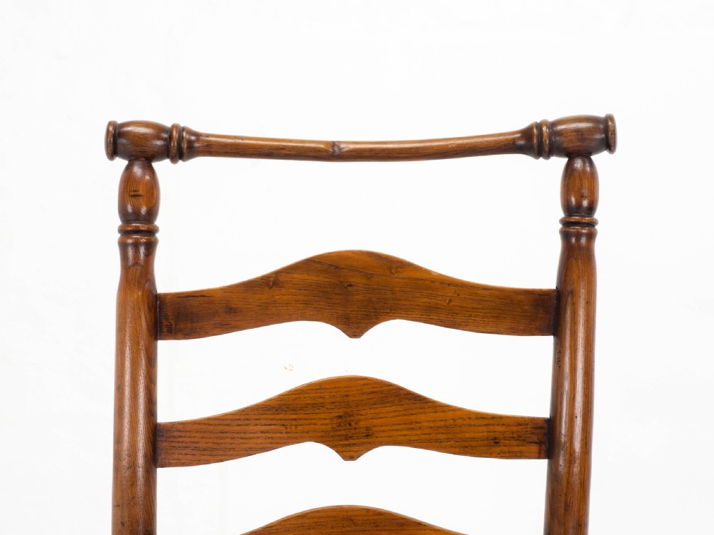 C19th Macclesfield Elm & Ash Country Ladderback Rush Seat Carver Armchair View XIII