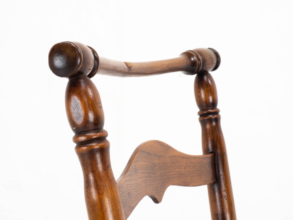 C19th Macclesfield Elm & Ash Country Ladderback Rush Seat Carver Armchair View XIV