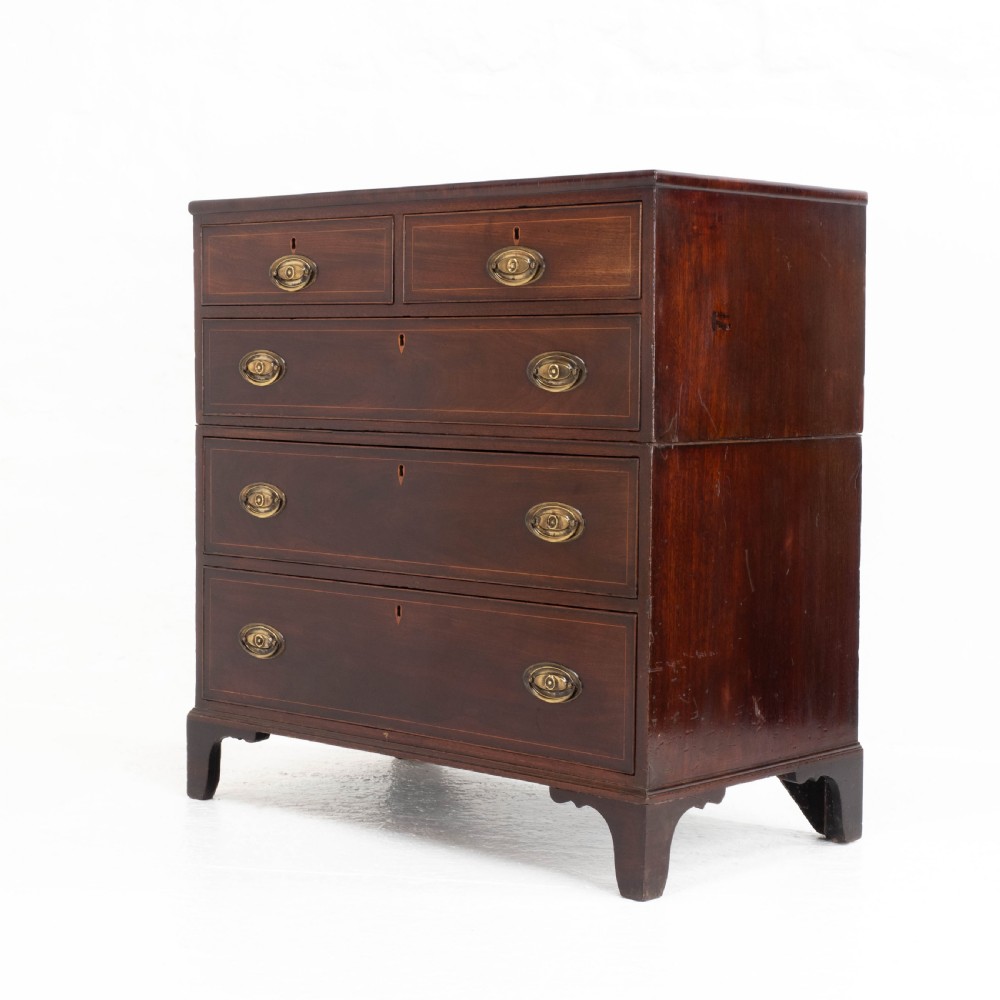 Georgian Mahogany Inlaid Split Chest of Drawers (Regency Campaign) View III
