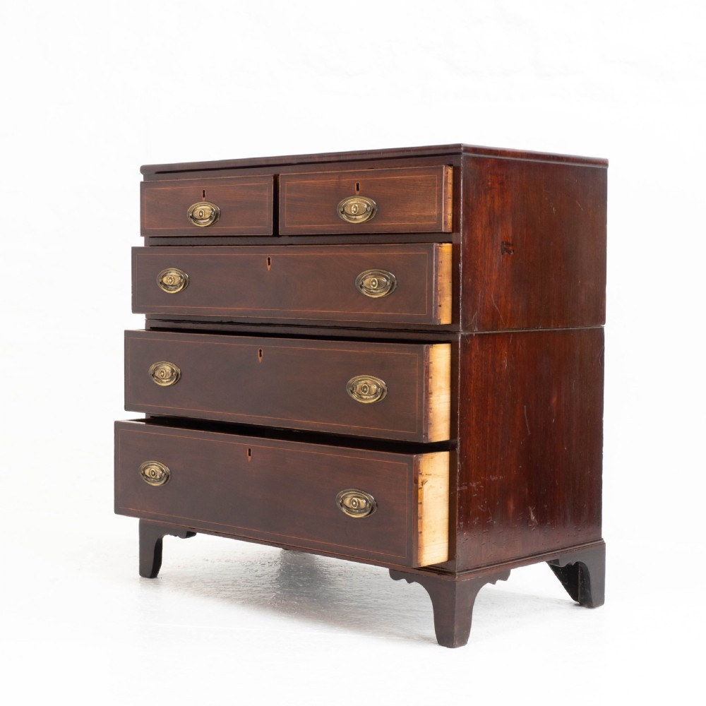 Georgian Mahogany Inlaid Split Chest of Drawers (Regency Campaign) View V