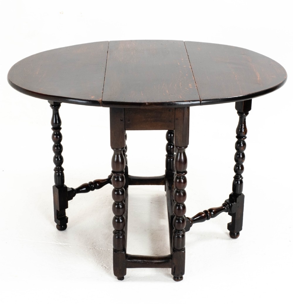 C17th Later Small Dark Oak Country Gateleg Dining Table (Side Occasional)