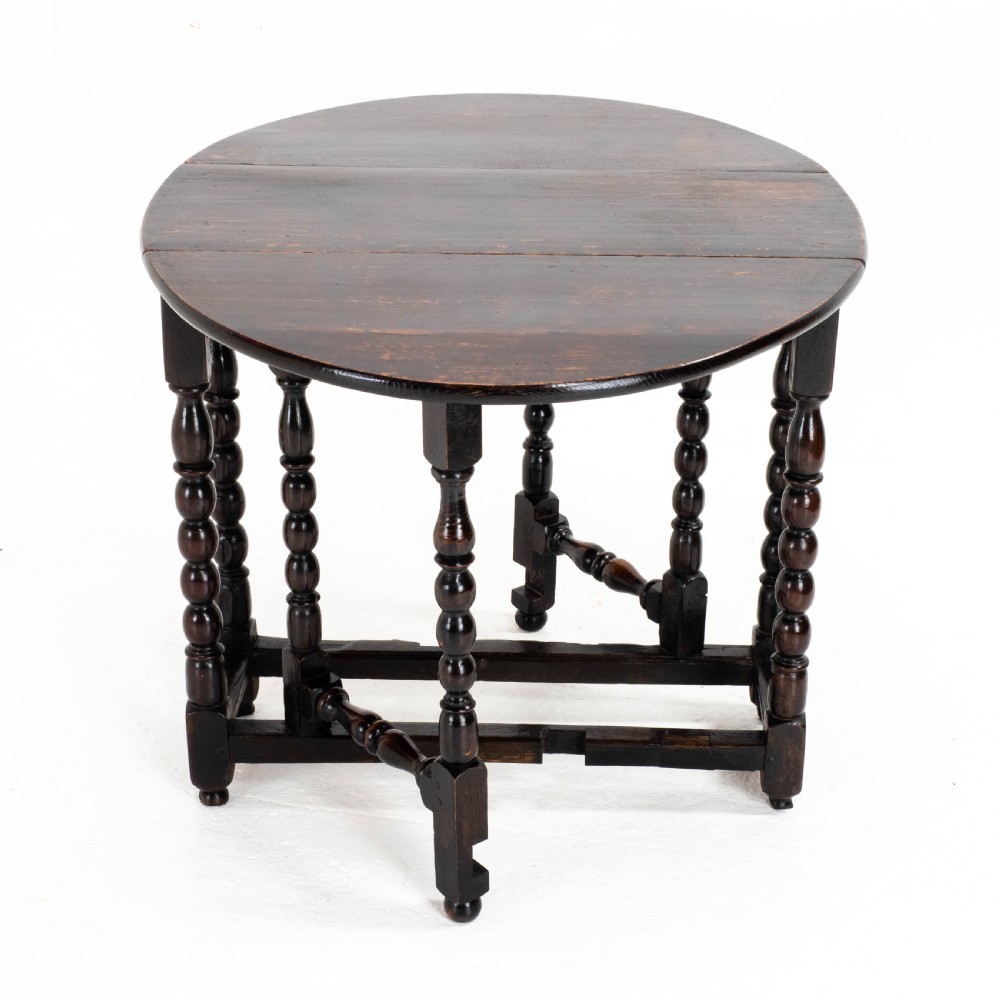 C17th Later Small Dark Oak Country Gateleg Dining Table (Side Occasional) View IV