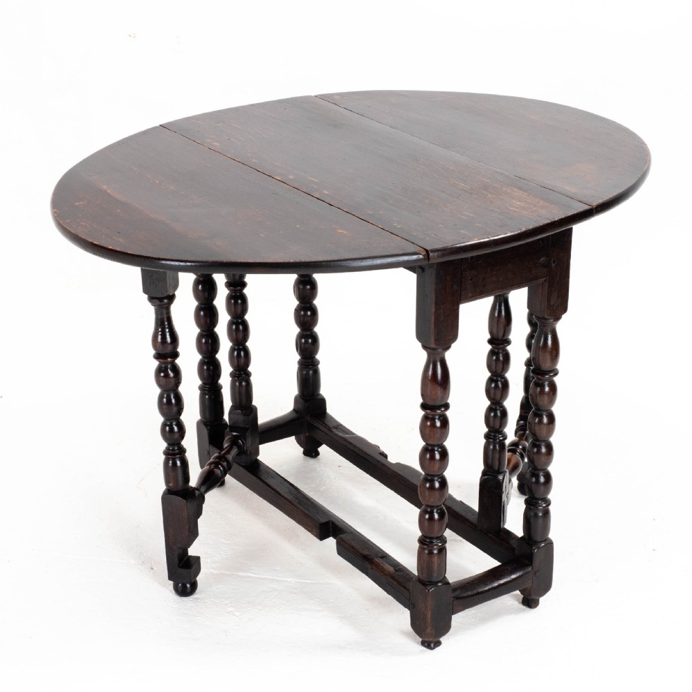C17th Later Small Dark Oak Country Gateleg Dining Table (Side Occasional) View VII