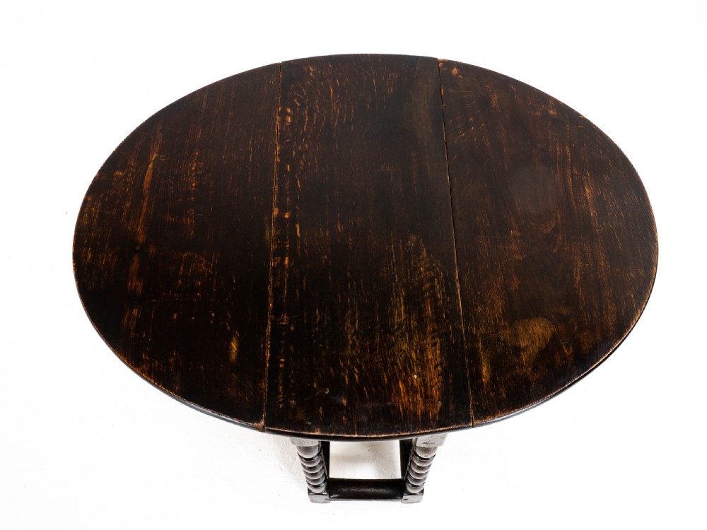 C17th Later Small Dark Oak Country Gateleg Dining Table (Side Occasional) View XI