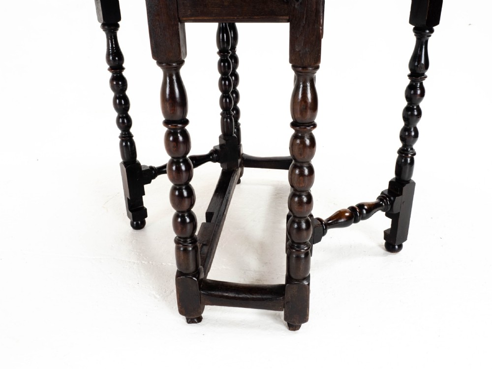C17th Later Small Dark Oak Country Gateleg Dining Table (Side Occasional) View XII