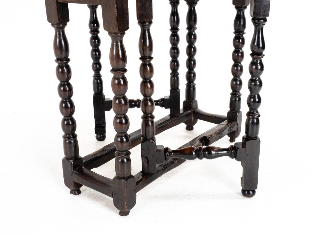 C17th Later Small Dark Oak Country Gateleg Dining Table (Side Occasional) View XIII