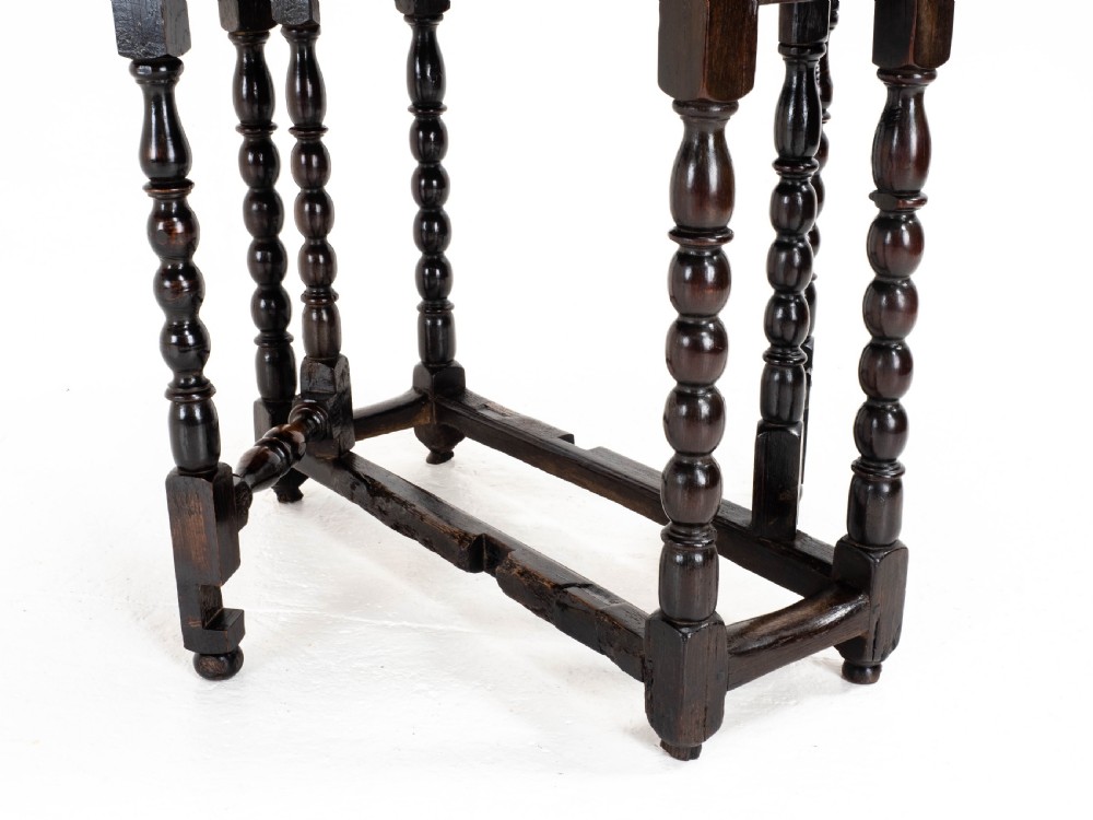 C17th Later Small Dark Oak Country Gateleg Dining Table (Side Occasional) View XIV