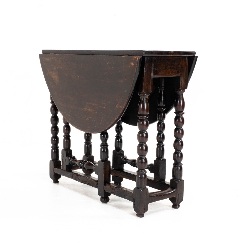 C17th Later Small Dark Oak Country Gateleg Dining Table (Side Occasional) View XV