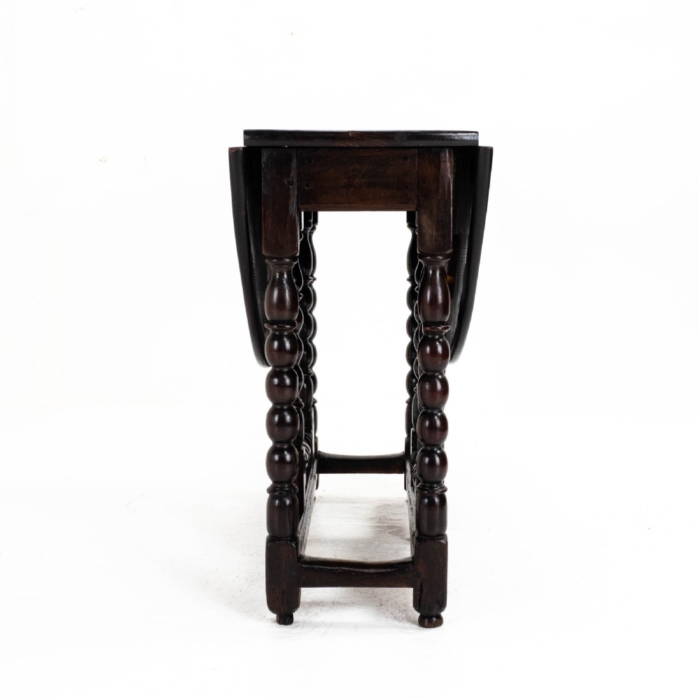 C17th Later Small Dark Oak Country Gateleg Dining Table (Side Occasional) View XVI