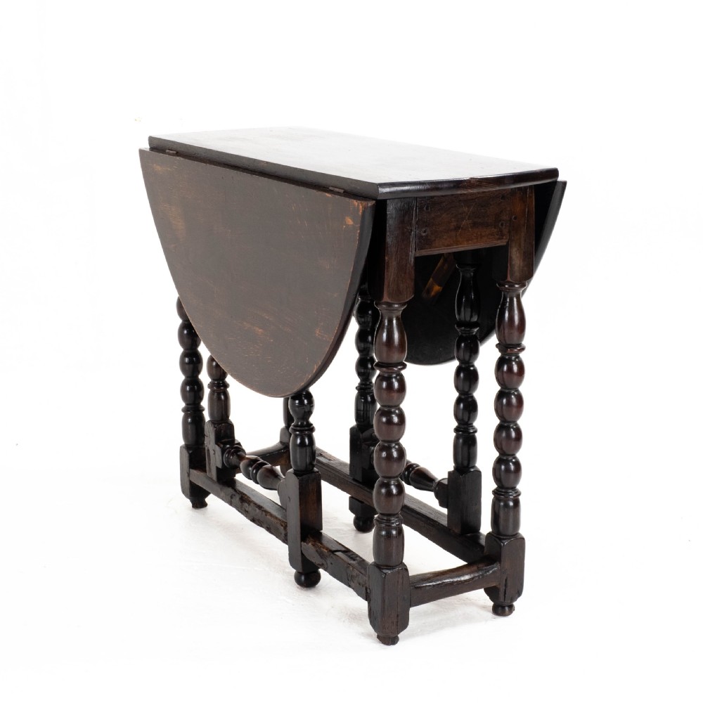 C17th Later Small Dark Oak Country Gateleg Dining Table (Side Occasional) View XVIII