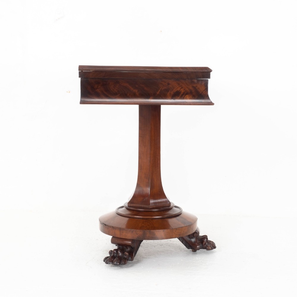 William IV Flame Mahogany Pedestal Console Fold-Over Tea Table Claw Feet C1835 View VI