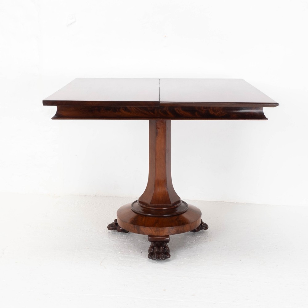 William IV Flame Mahogany Pedestal Console Fold-Over Tea Table Claw Feet C1835 View VII