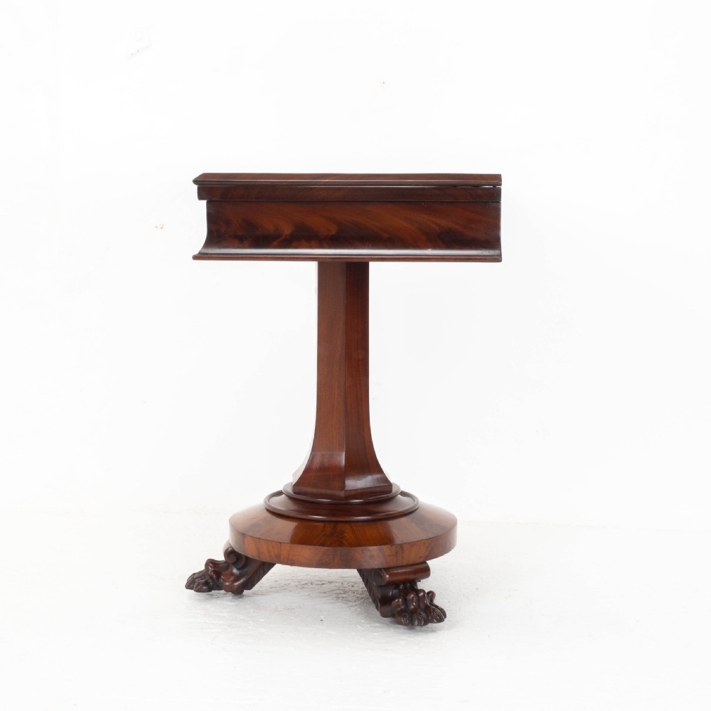 William IV Flame Mahogany Pedestal Console Fold-Over Tea Table Claw Feet C1835 View X