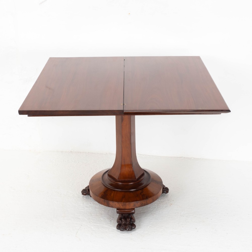 William IV Flame Mahogany Pedestal Console Fold-Over Tea Table Claw Feet C1835 View XI