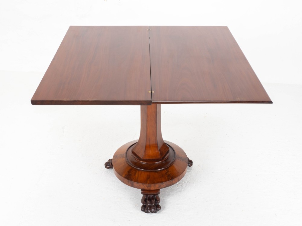 William IV Flame Mahogany Pedestal Console Fold-Over Tea Table Claw Feet C1835 View XII