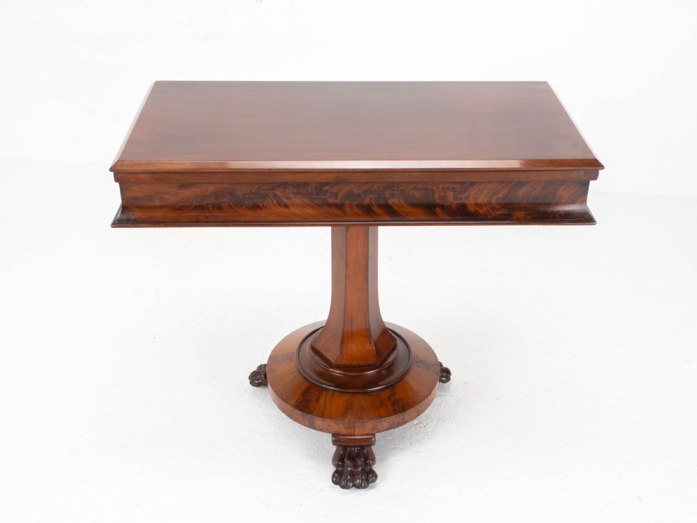 William IV Flame Mahogany Pedestal Console Fold-Over Tea Table Claw Feet C1835 View XIII